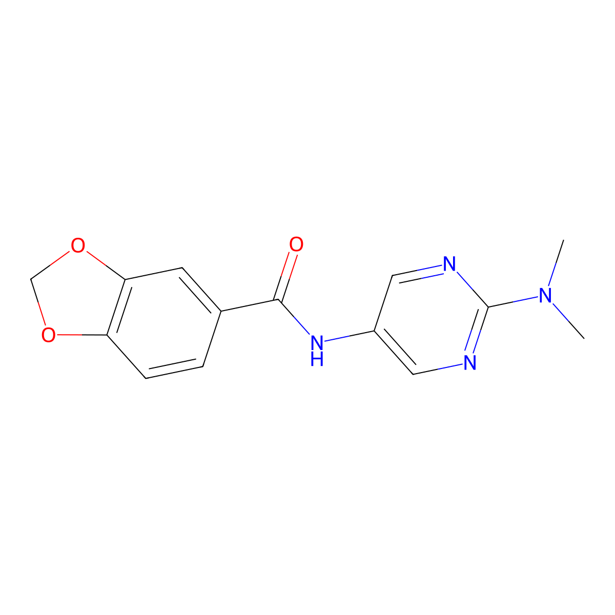 N-(2-(dimethylamino)pyrimidin-5-yl)benzo[d][1,3]dioxole-5-carboxamide molecular structure, CAS 1421462-73-8