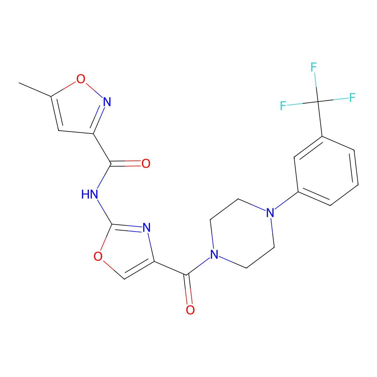 5-methyl-N-(4-(4-(3-(trifluoromethyl)phenyl)piperazine-1-carbonyl)oxazol-2-yl)isoxazole-3-carboxamide molecular structure, CAS 1421462-74-9