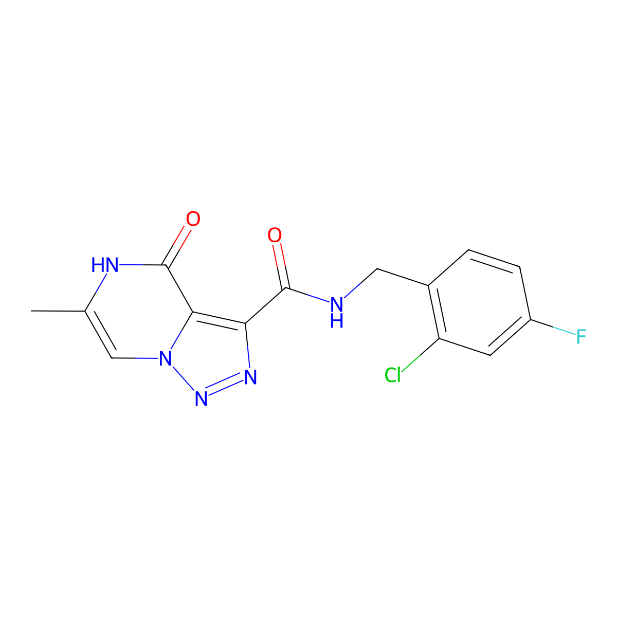 N-(2-chloro-4-fluorobenzyl)-6-methyl-4-oxo-4,5-dihydro[1,2,3]triazolo[1,5-a]pyrazine-3-carboxamide molecular structure, CAS 1421462-81-8