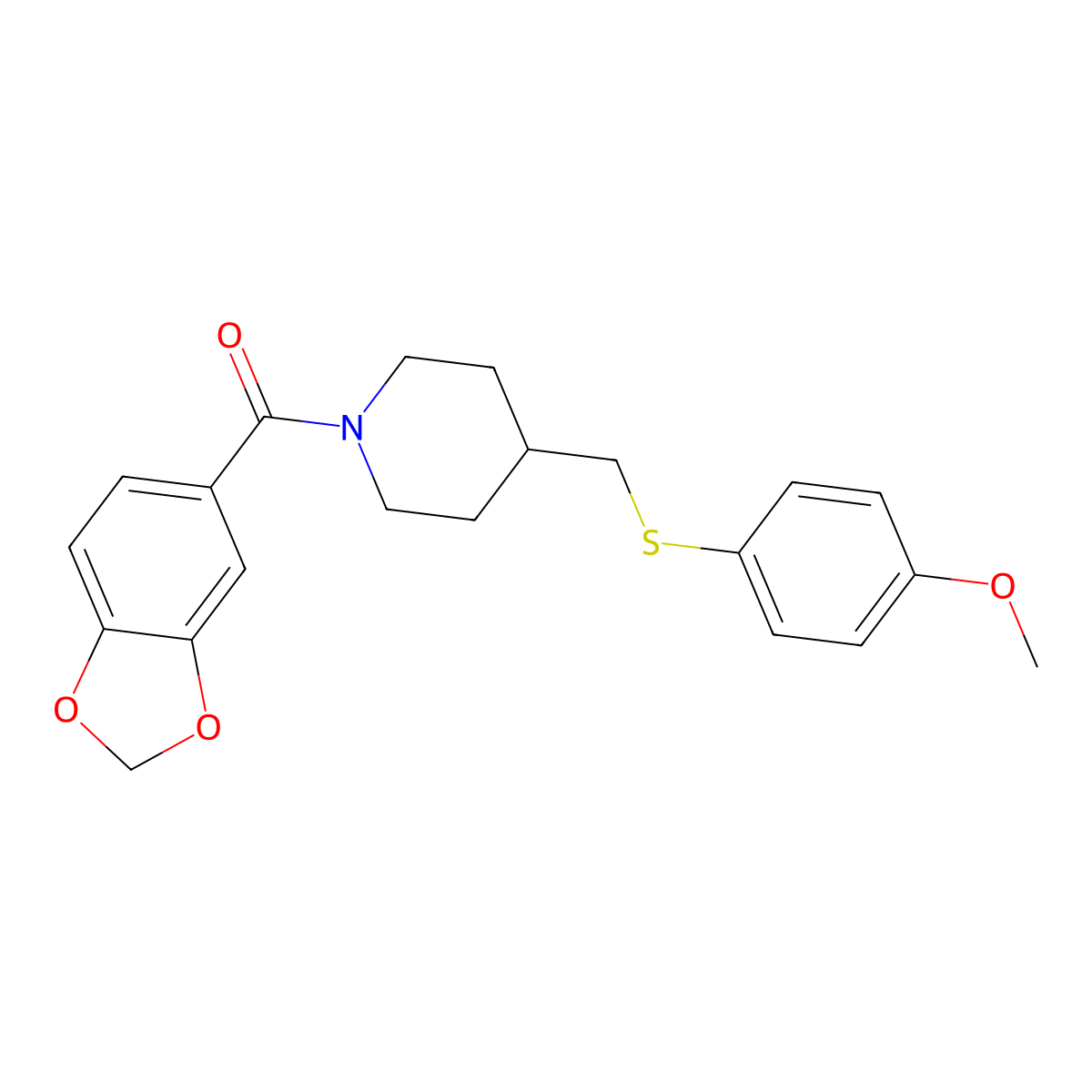 Benzo[d][1,3]dioxol-5-yl(4-(((4-methoxyphenyl)thio)methyl)piperidin-1-yl)methanone molecular structure, CAS 1421462-82-9
