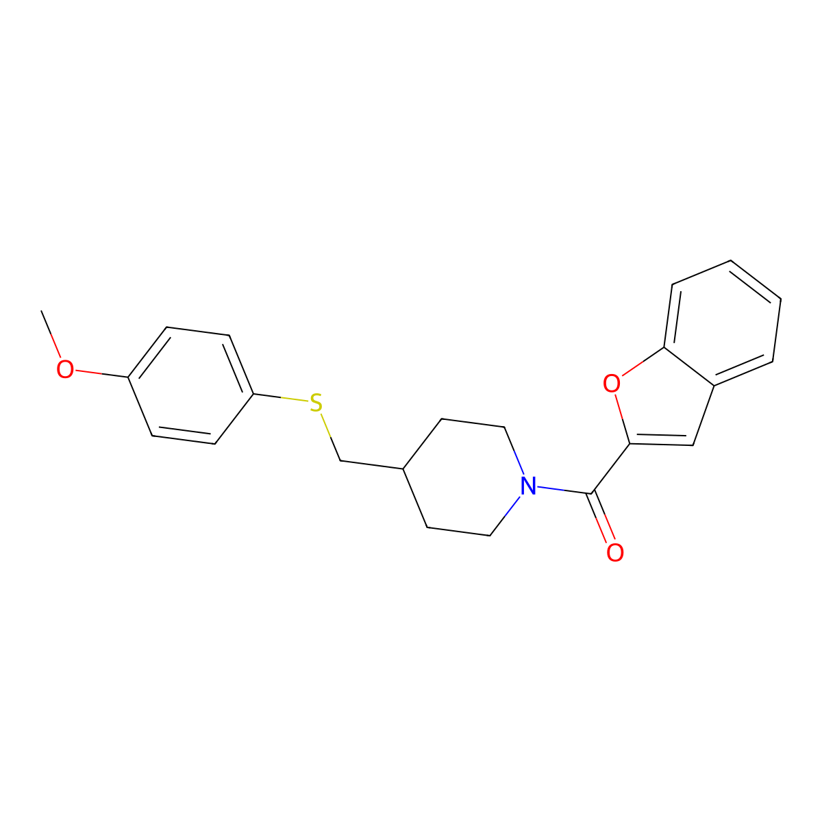 Benzofuran-2-yl(4-(((4-methoxyphenyl)thio)methyl)piperidin-1-yl)methanone molecular structure, CAS 1421462-95-4