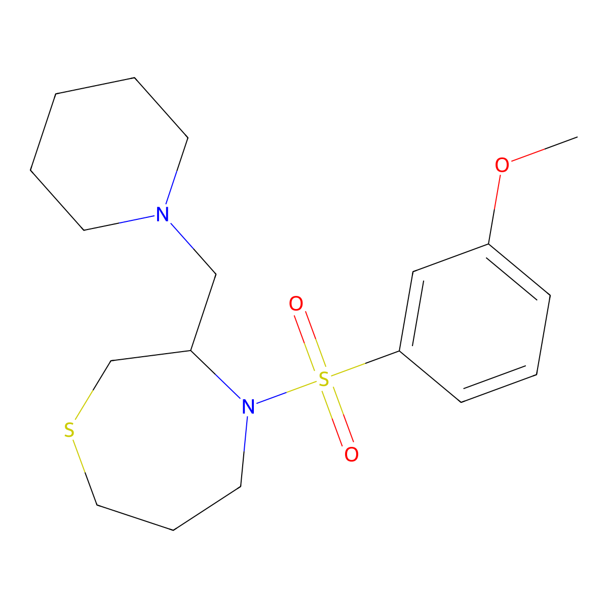 4-((3-Methoxyphenyl)sulfonyl)-3-(piperidin-1-ylmethyl)-1,4-thiazepane molecular structure, CAS 1421463-13-9