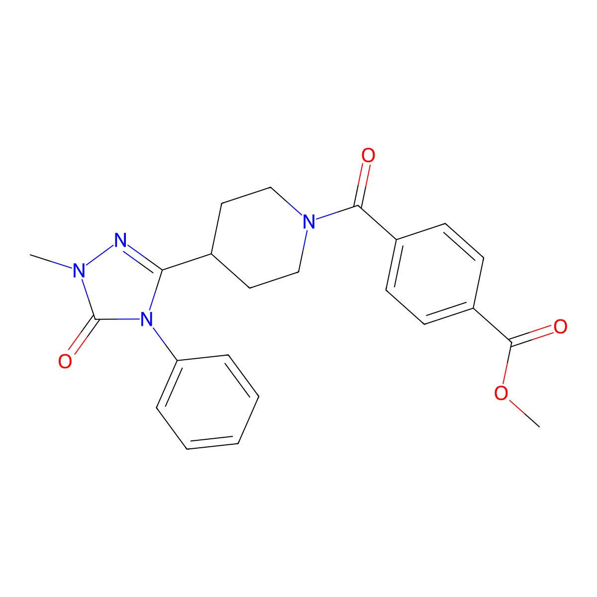methyl 4-(4-(1-methyl-5-oxo-4-phenyl-4,5-dihydro-1H-1,2,4-triazol-3-yl)piperidine-1-carbonyl)benzoate molecular structure, CAS 1421463-16-2