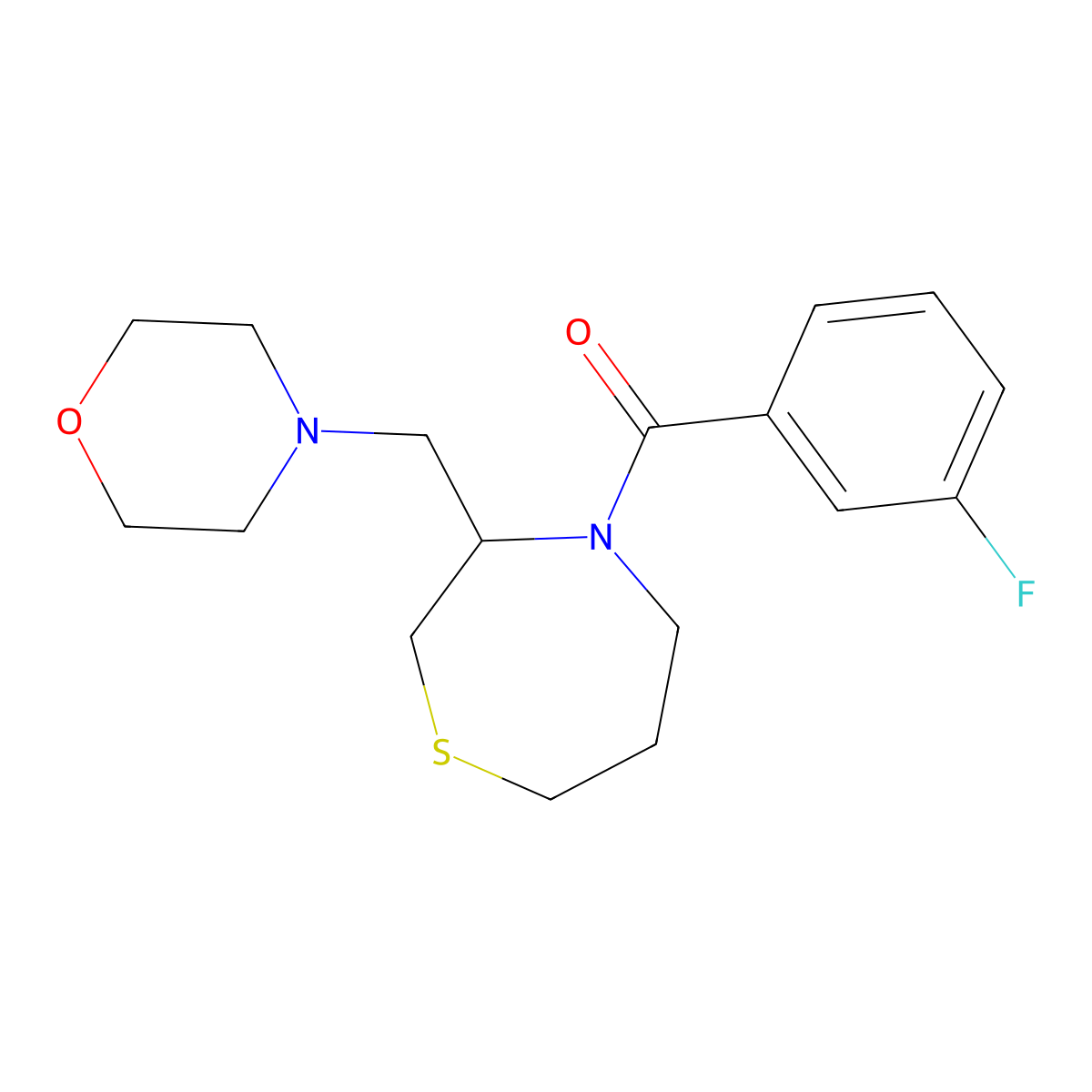 (3-Fluorophenyl)(3-(morpholinomethyl)-1,4-thiazepan-4-yl)methanone molecular structure, CAS 1421463-21-9