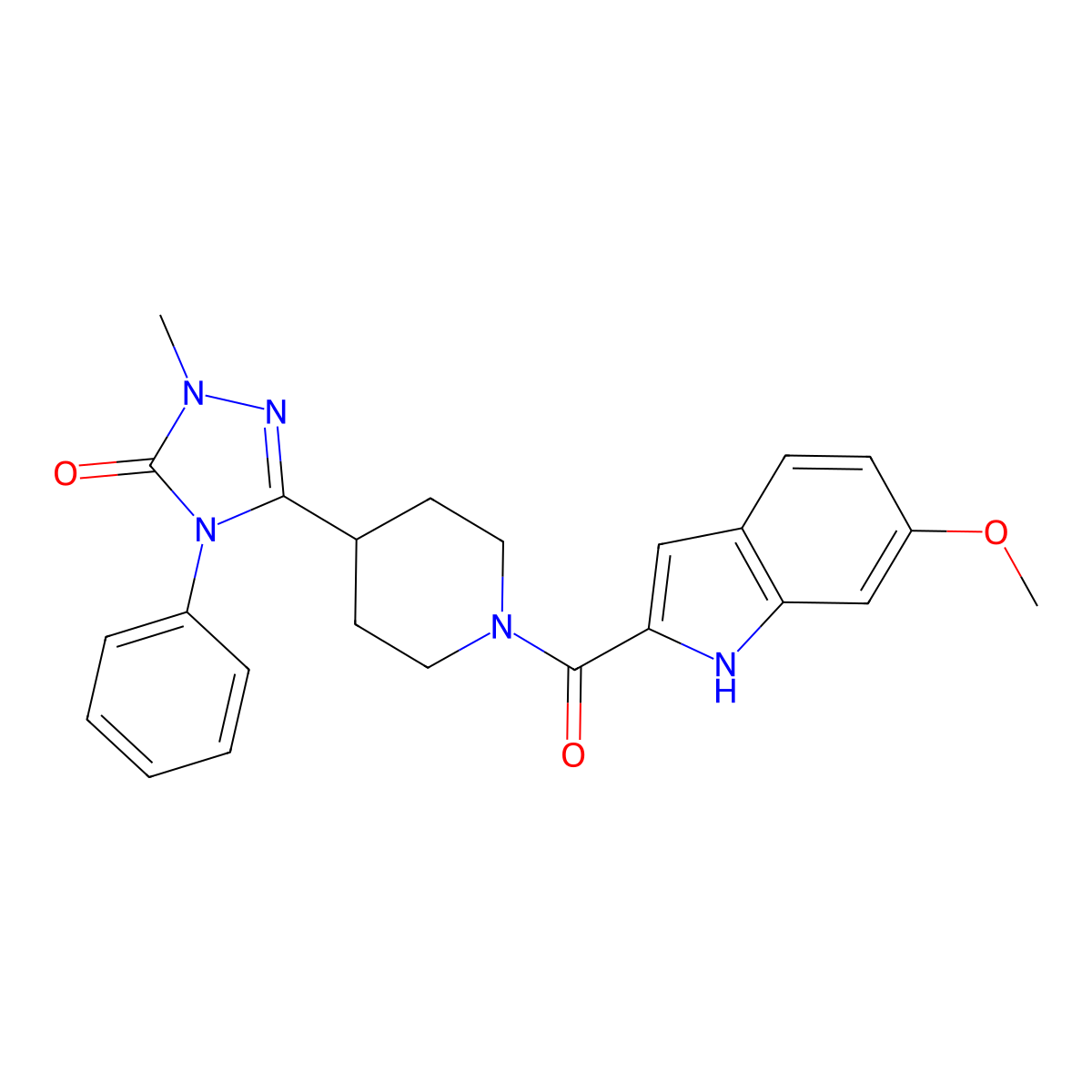3-(1-(6-methoxy-1H-indole-2-carbonyl)piperidin-4-yl)-1-methyl-4-phenyl-1H-1,2,4-triazol-5(4H)-one molecular structure, CAS 1421463-27-5