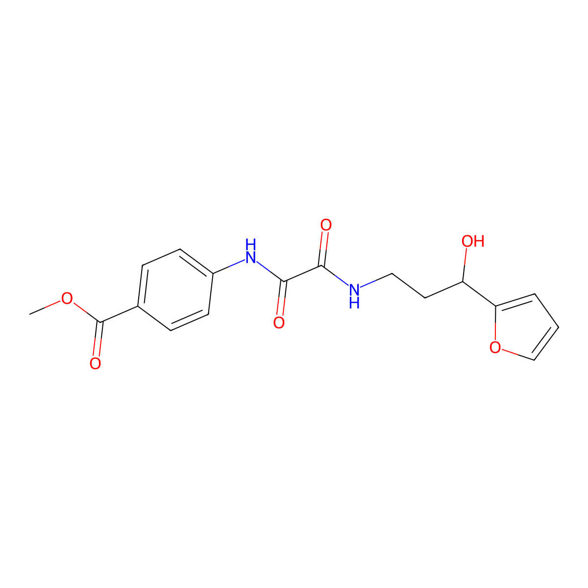 Methyl 4-(2-((3-(furan-2-yl)-3-hydroxypropyl)amino)-2-oxoacetamido)benzoate molecular structure, CAS 1421463-32-2