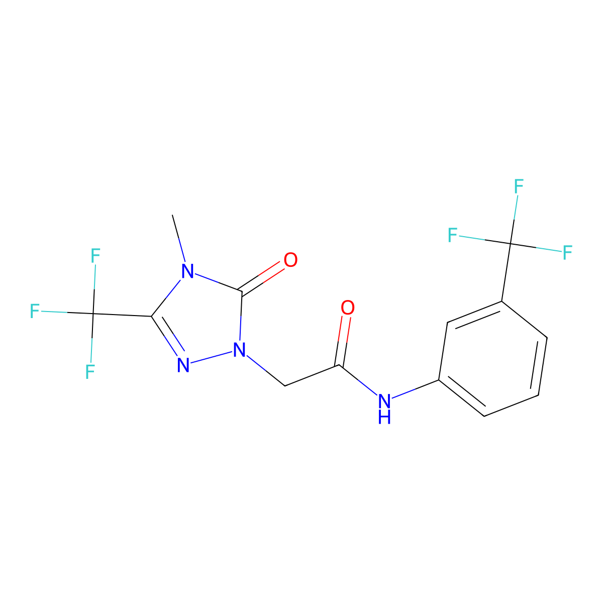 2-(4-methyl-5-oxo-3-(trifluoromethyl)-4,5-dihydro-1H-1,2,4-triazol-1-yl)-N-(3-(trifluoromethyl)phenyl)acetamide molecular structure, CAS 1421463-63-9