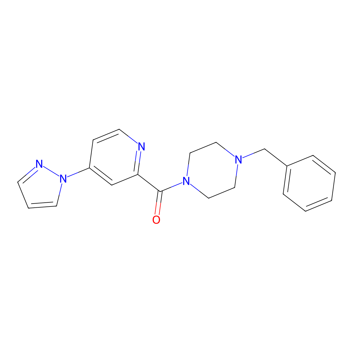 (4-(1H-pyrazol-1-yl)pyridin-2-yl)(4-benzylpiperazin-1-yl)methanone molecular structure, CAS 1421463-67-3