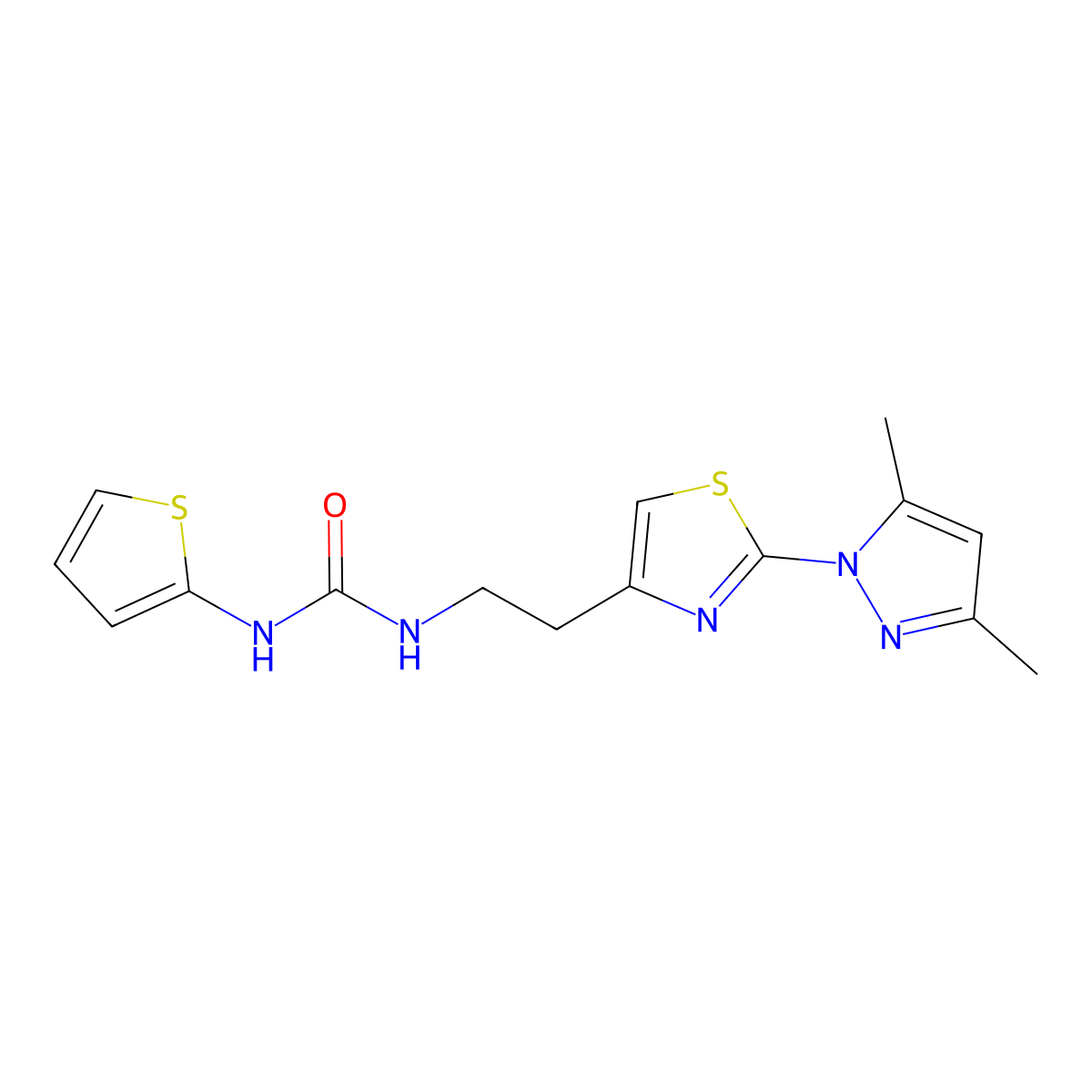 1-(2-(2-(3,5-dimethyl-1H-pyrazol-1-yl)thiazol-4-yl)ethyl)-3-(thiophen-2-yl)urea molecular structure, CAS 1421463-69-5