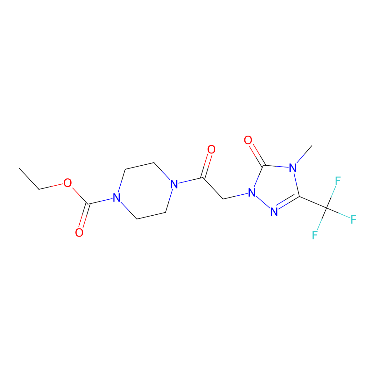 ethyl 4-{2-[4-methyl-5-oxo-3-(trifluoromethyl)-4,5-dihydro-1H-1,2,4-triazol-1-yl]acetyl}piperazine-1-carboxylate molecular structure, CAS 1421463-73-1
