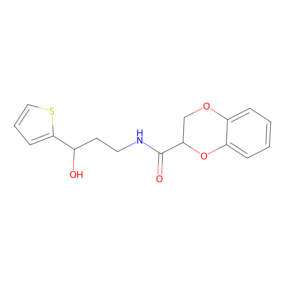 N-(3-hydroxy-3-(thiophen-2-yl)propyl)-2,3-dihydrobenzo[b][1,4]dioxine-2-carboxamide molecular structure, CAS 1421463-79-7