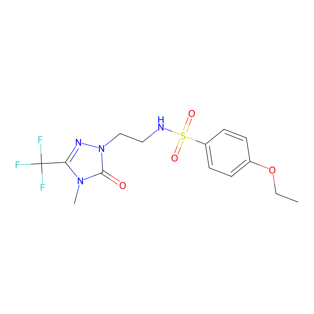 4-ethoxy-N-(2-(4-methyl-5-oxo-3-(trifluoromethyl)-4,5-dihydro-1H-1,2,4-triazol-1-yl)ethyl)benzenesulfonamide molecular structure, CAS 1421463-80-0