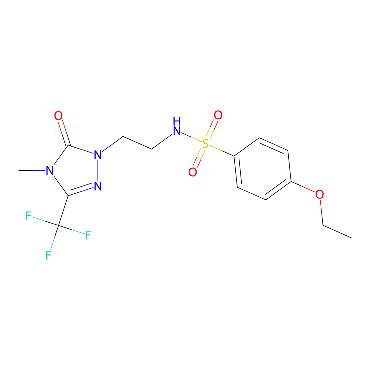 4-ethoxy-N-(2-(4-methyl-5-oxo-3-(trifluoromethyl)-4,5-dihydro-1H-1,2,4-triazol-1-yl)ethyl)benzenesulfonamide molecular structure, CAS 1421463-80-0
