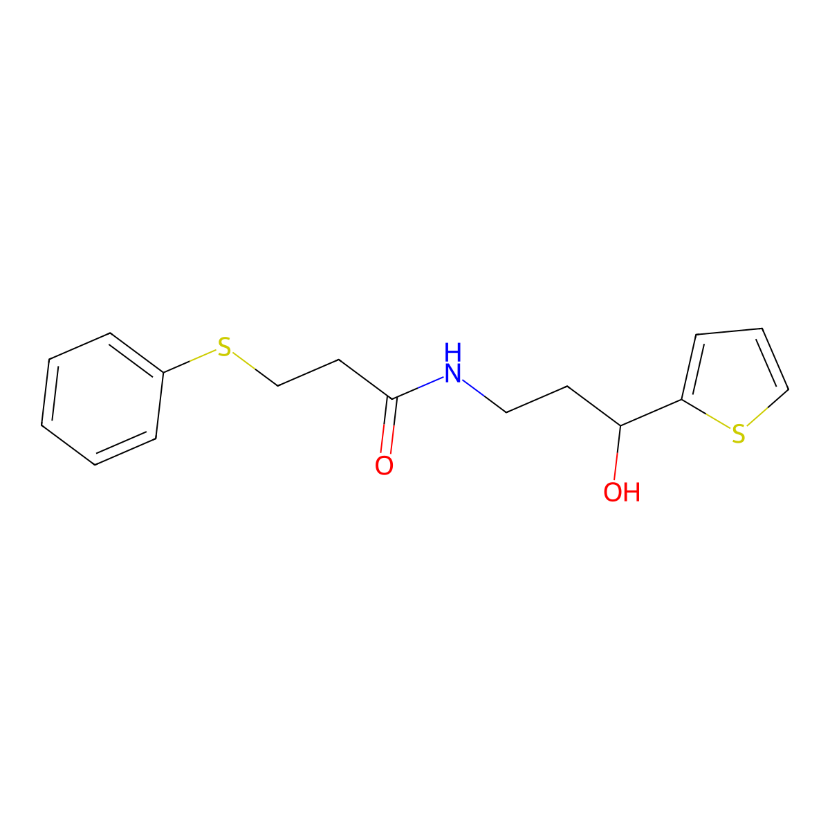 N-(3-hydroxy-3-(thiophen-2-yl)propyl)-3-(phenylthio)propanamide molecular structure, CAS 1421463-85-5