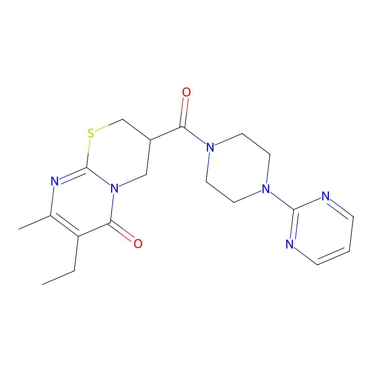 7-ethyl-8-methyl-3-(4-(pyrimidin-2-yl)piperazine-1-carbonyl)-3,4-dihydropyrimido[2,1-b][1,3]thiazin-6(2H)-one molecular structure, CAS 1421463-99-1
