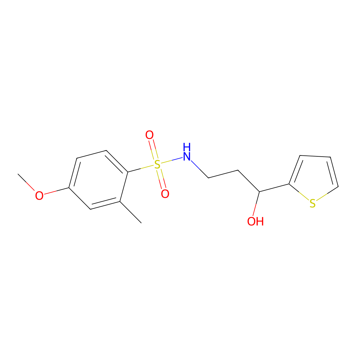 N-(3-hydroxy-3-(thiophen-2-yl)propyl)-4-methoxy-2-methylbenzenesulfonamide molecular structure, CAS 1421464-04-1