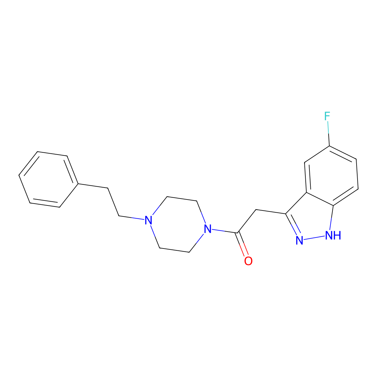 2-(5-fluoro-1H-indazol-3-yl)-1-(4-phenethylpiperazin-1-yl)ethanone molecular structure, CAS 1421464-07-4