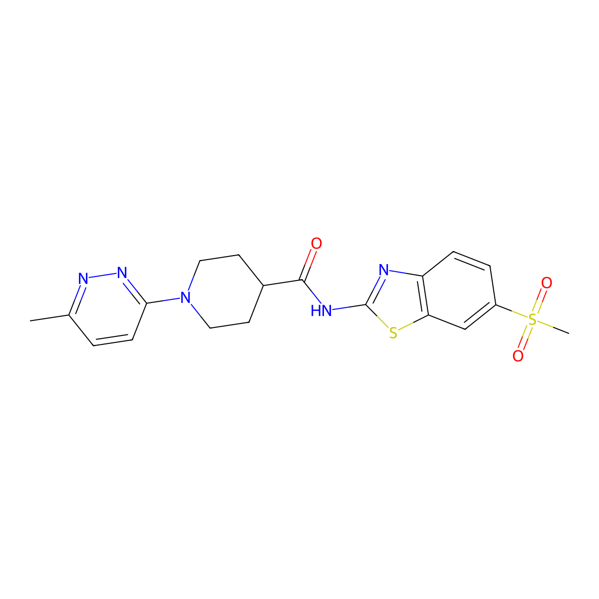 1-(6-methylpyridazin-3-yl)-N-(6-(methylsulfonyl)benzo[d]thiazol-2-yl)piperidine-4-carboxamide molecular structure, CAS 1421464-11-0