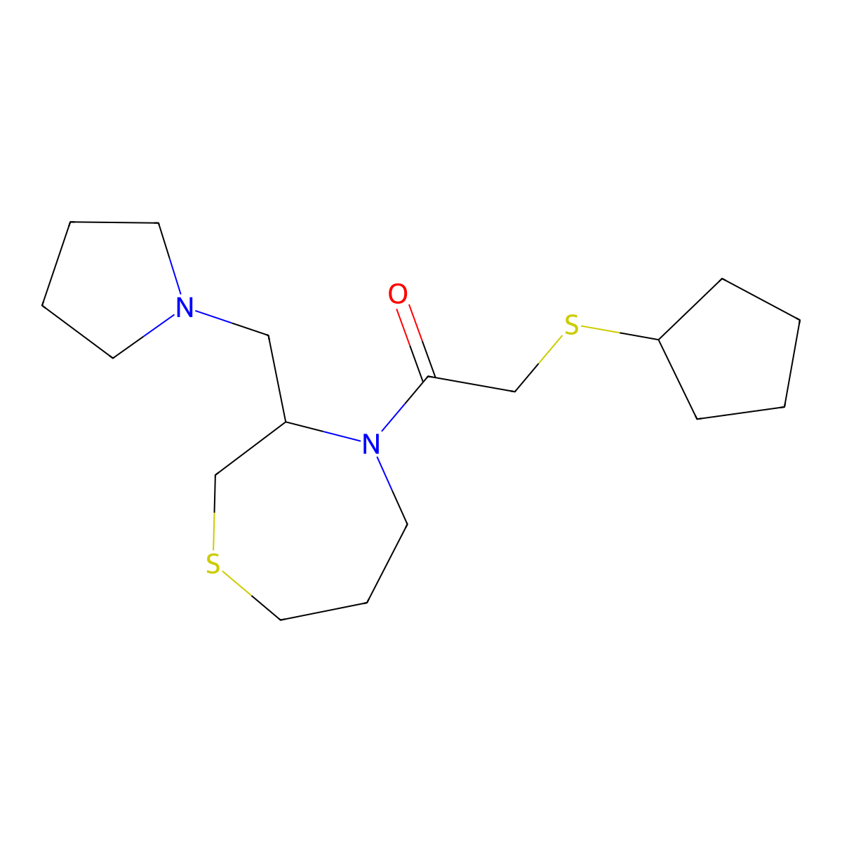2-(Cyclopentylthio)-1-(3-(pyrrolidin-1-ylmethyl)-1,4-thiazepan-4-yl)ethanone molecular structure, CAS 1421464-17-6