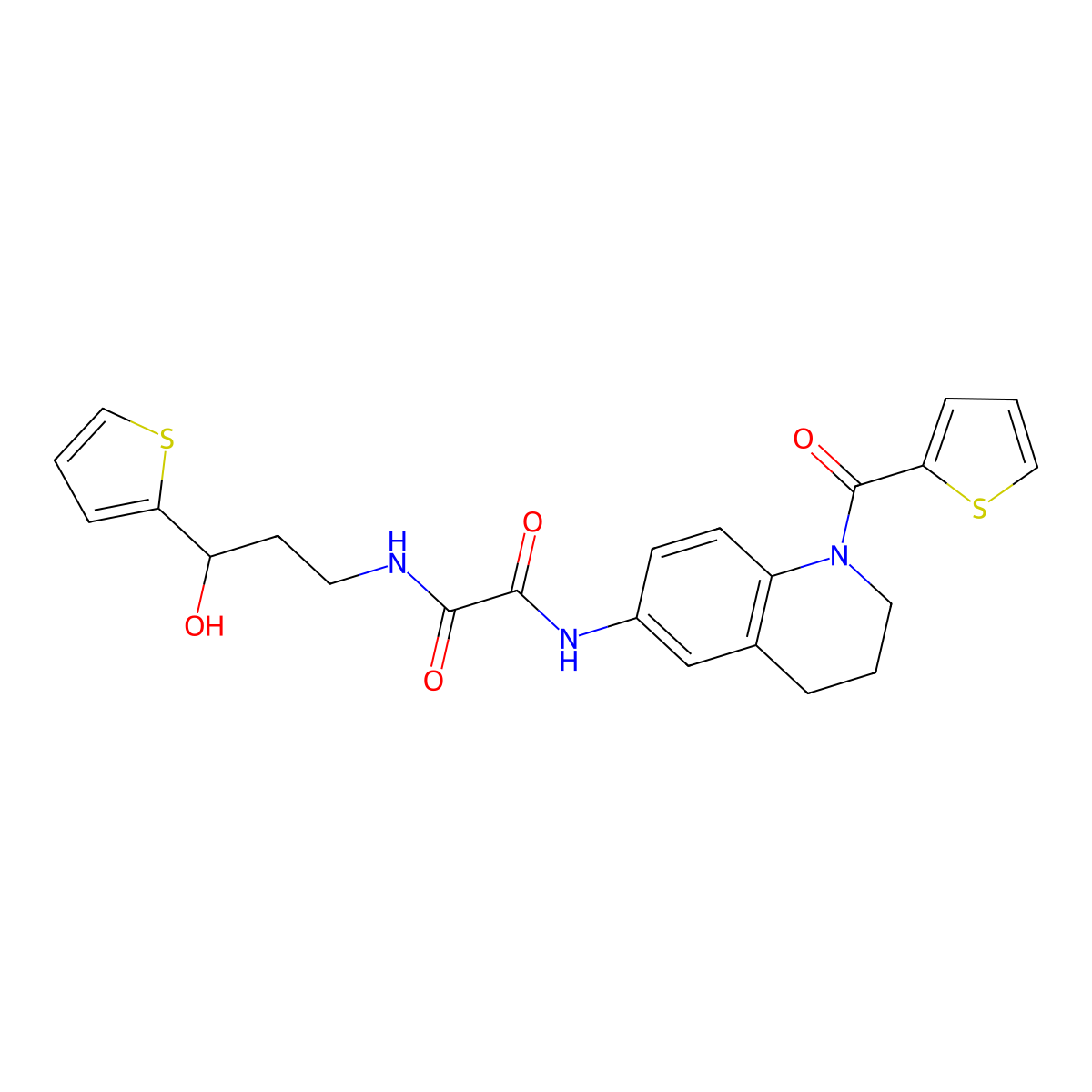 N1-(3-hydroxy-3-(thiophen-2-yl)propyl)-N2-(1-(thiophene-2-carbonyl)-1,2,3,4-tetrahydroquinolin-6-yl)oxalamide molecular structure, CAS 1421464-26-7
