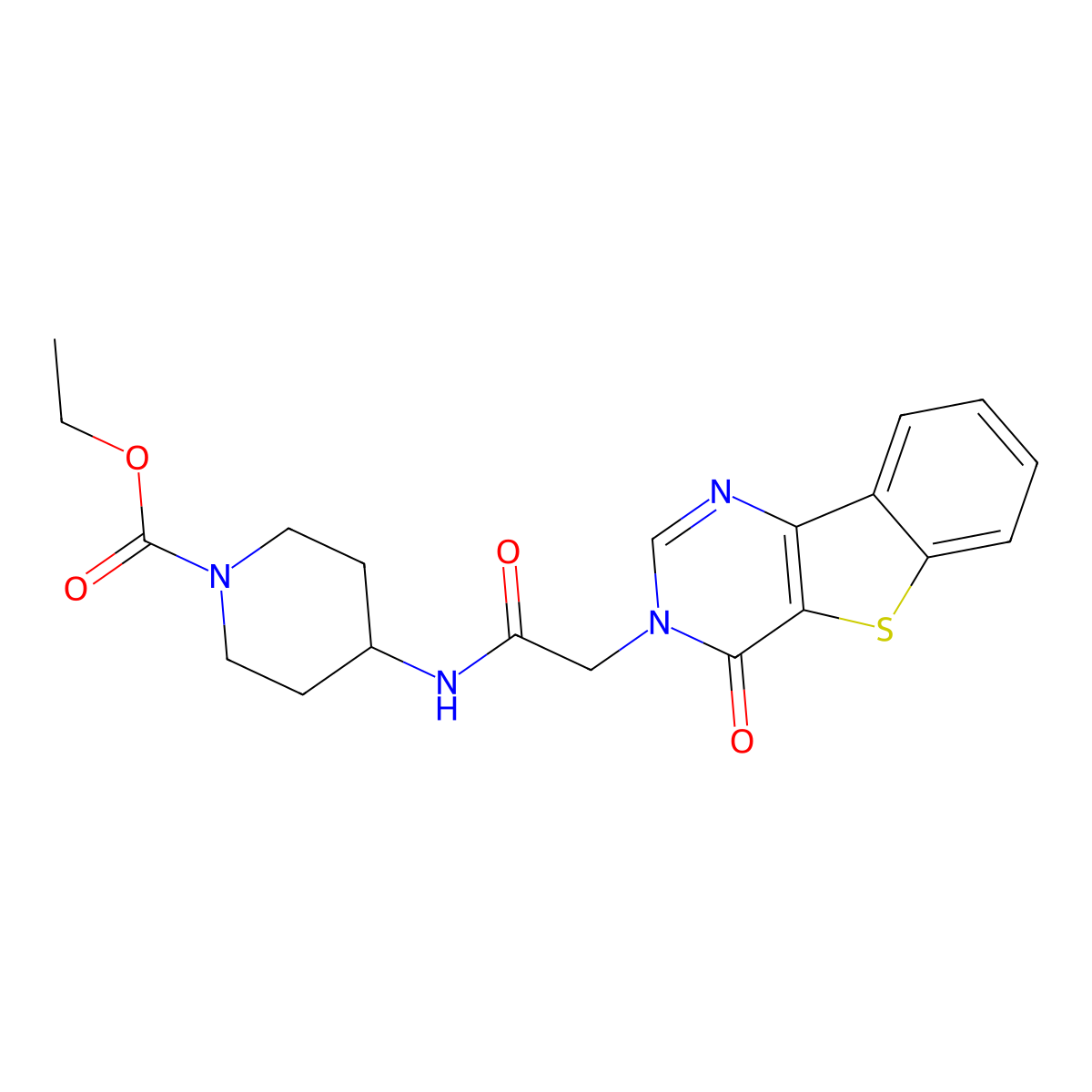ethyl 4-(2-(4-oxobenzo[4,5]thieno[3,2-d]pyrimidin-3(4H)-yl)acetamido)piperidine-1-carboxylate molecular structure, CAS 1421464-35-8