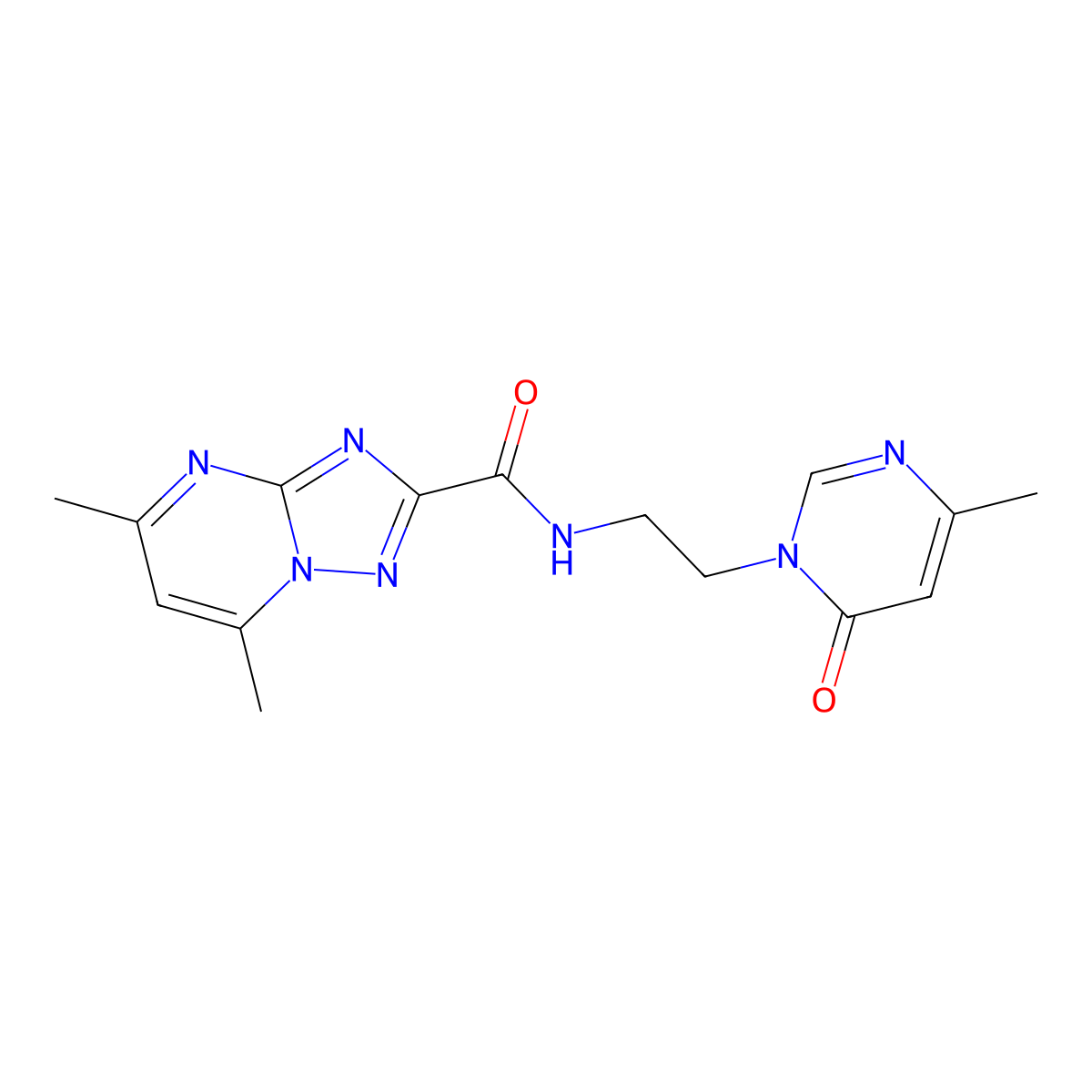 5,7-dimethyl-N-(2-(4-methyl-6-oxopyrimidin-1(6H)-yl)ethyl)-[1,2,4]triazolo[1,5-a]pyrimidine-2-carboxamide molecular structure, CAS 1421464-42-7