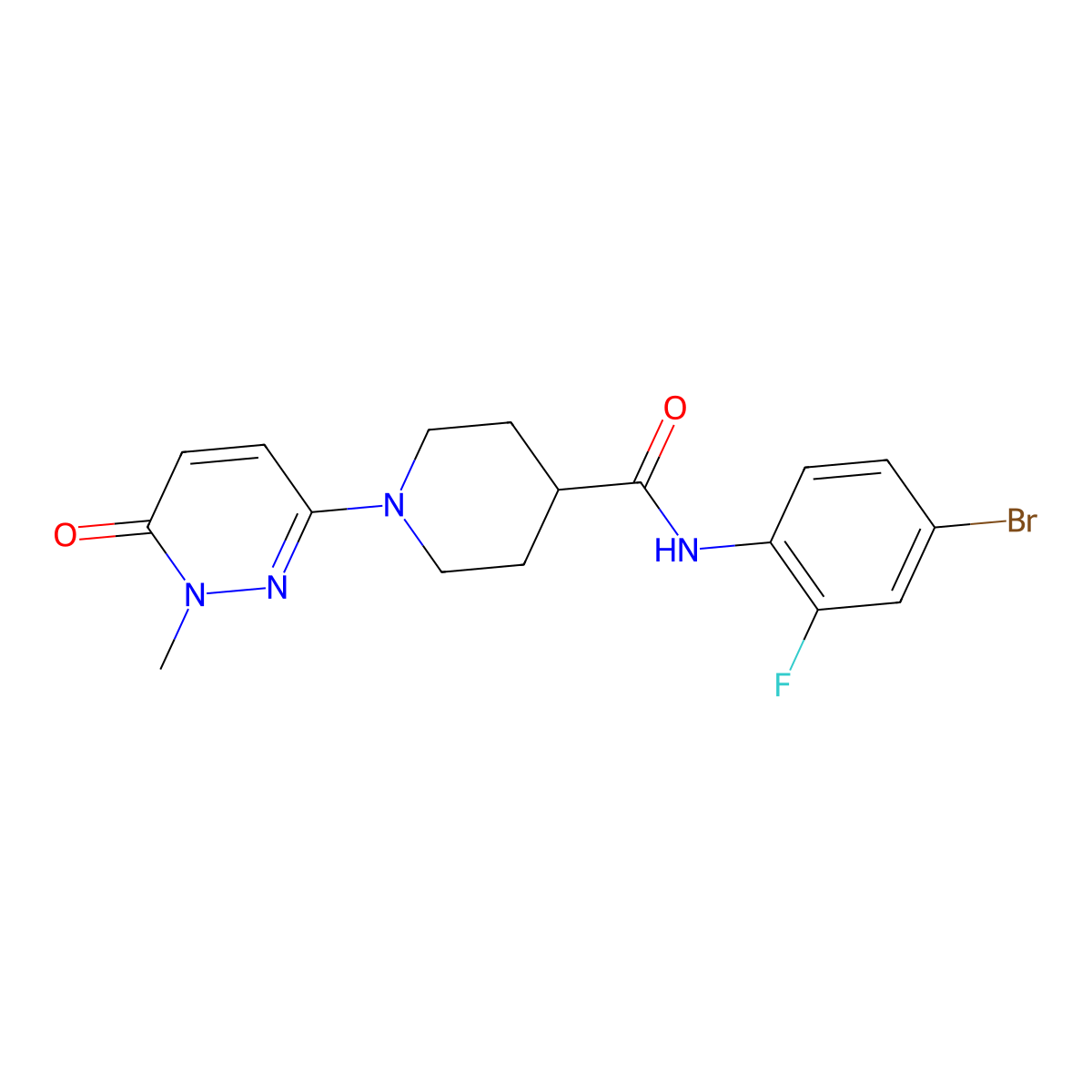 N-(4-bromo-2-fluorophenyl)-1-(1-methyl-6-oxo-1,6-dihydropyridazin-3-yl)piperidine-4-carboxamide molecular structure, CAS 1421464-52-9
