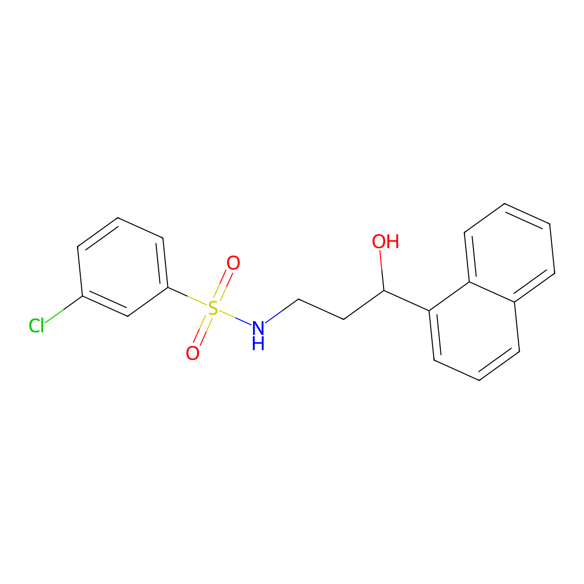 3-chloro-N-(3-hydroxy-3-(naphthalen-1-yl)propyl)benzenesulfonamide molecular structure, CAS 1421464-59-6