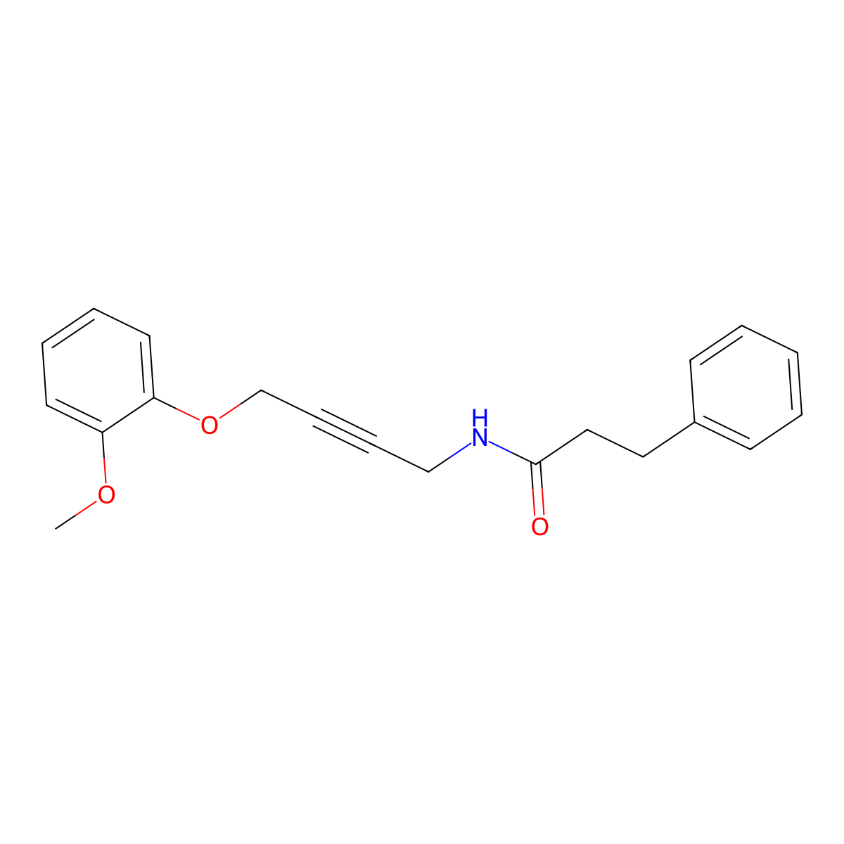 N-(4-(2-methoxyphenoxy)but-2-yn-1-yl)-3-phenylpropanamide molecular structure, CAS 1421464-66-5