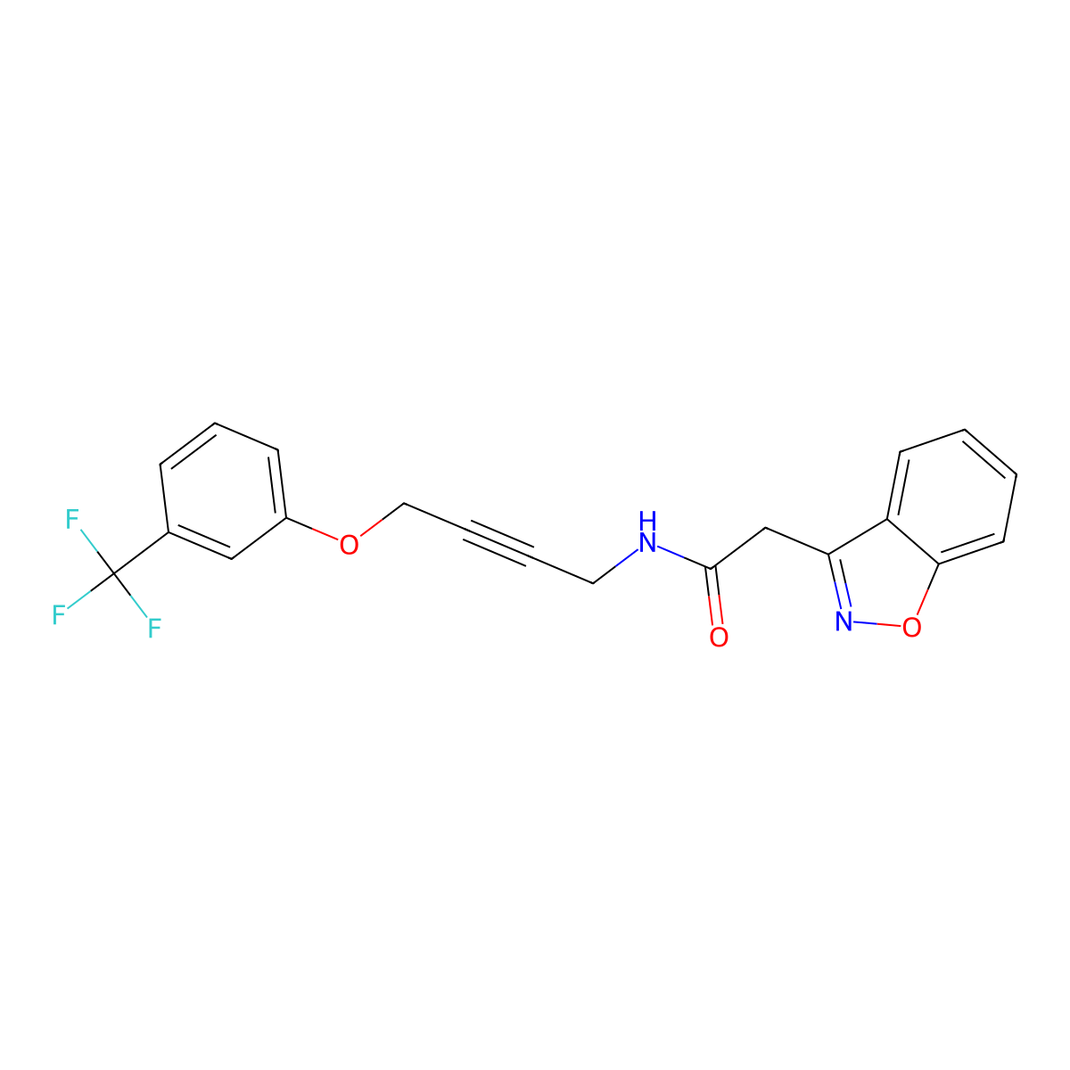 2-(benzo[d]isoxazol-3-yl)-N-(4-(3-(trifluoromethyl)phenoxy)but-2-yn-1-yl)acetamide molecular structure, CAS 1421464-74-5