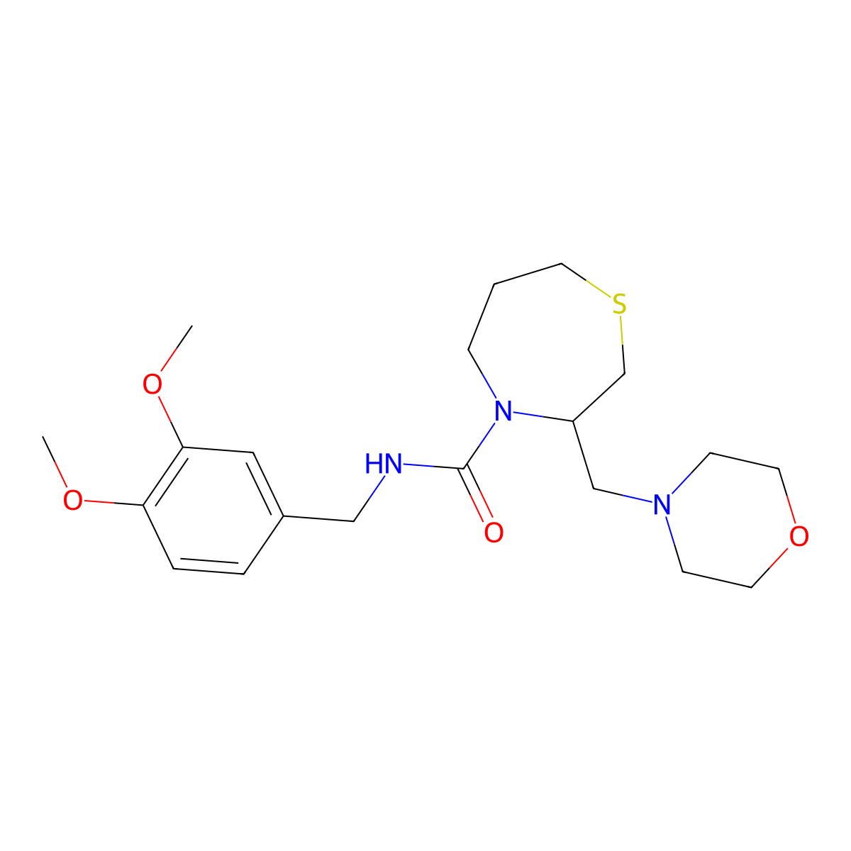 N-(3,4-dimethoxybenzyl)-3-(morpholinomethyl)-1,4-thiazepane-4-carboxamide molecular structure, CAS 1421464-79-0