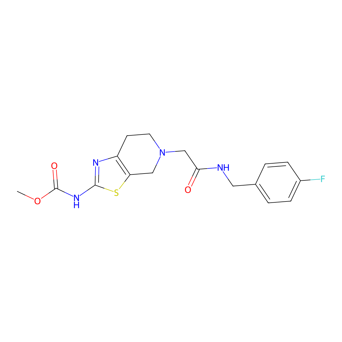 Methyl (5-(2-((4-fluorobenzyl)amino)-2-oxoethyl)-4,5,6,7-tetrahydrothiazolo[5,4-c]pyridin-2-yl)carbamate molecular structure, CAS 1421464-84-7