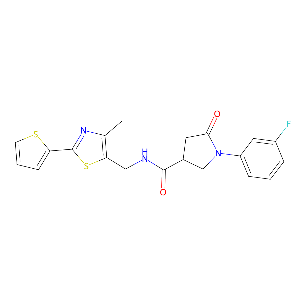 1-(3-fluorophenyl)-N-((4-methyl-2-(thiophen-2-yl)thiazol-5-yl)methyl)-5-oxopyrrolidine-3-carboxamide molecular structure, CAS 1421464-95-0