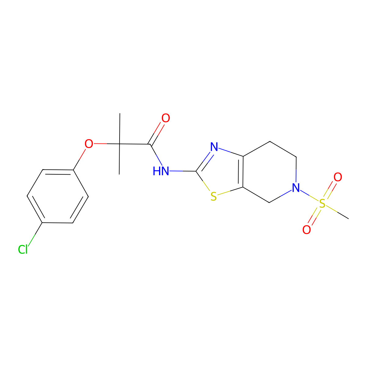 2-(4-chlorophenoxy)-N-{5-methanesulfonyl-4H,5H,6H,7H-[1,3]thiazolo[5,4-c]pyridin-2-yl}-2-methylpropanamide molecular structure, CAS 1421465-00-0