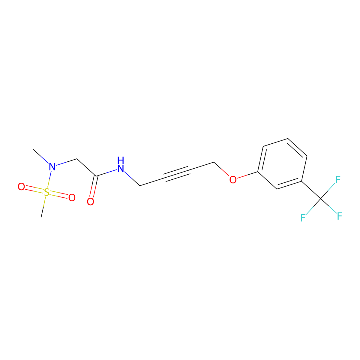 2-(N-methylmethylsulfonamido)-N-(4-(3-(trifluoromethyl)phenoxy)but-2-yn-1-yl)acetamide molecular structure, CAS 1421465-04-4