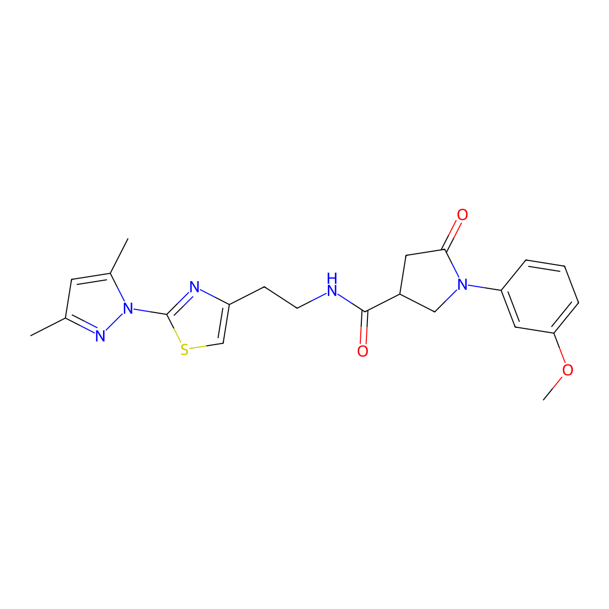 N-(2-(2-(3,5-dimethyl-1H-pyrazol-1-yl)thiazol-4-yl)ethyl)-1-(3-methoxyphenyl)-5-oxopyrrolidine-3-carboxamide molecular structure, CAS 1421465-08-8