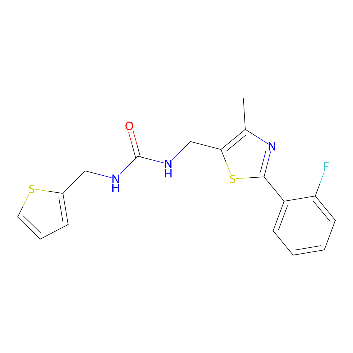 1-((2-(2-Fluorophenyl)-4-methylthiazol-5-yl)methyl)-3-(thiophen-2-ylmethyl)urea molecular structure, CAS 1421465-12-4