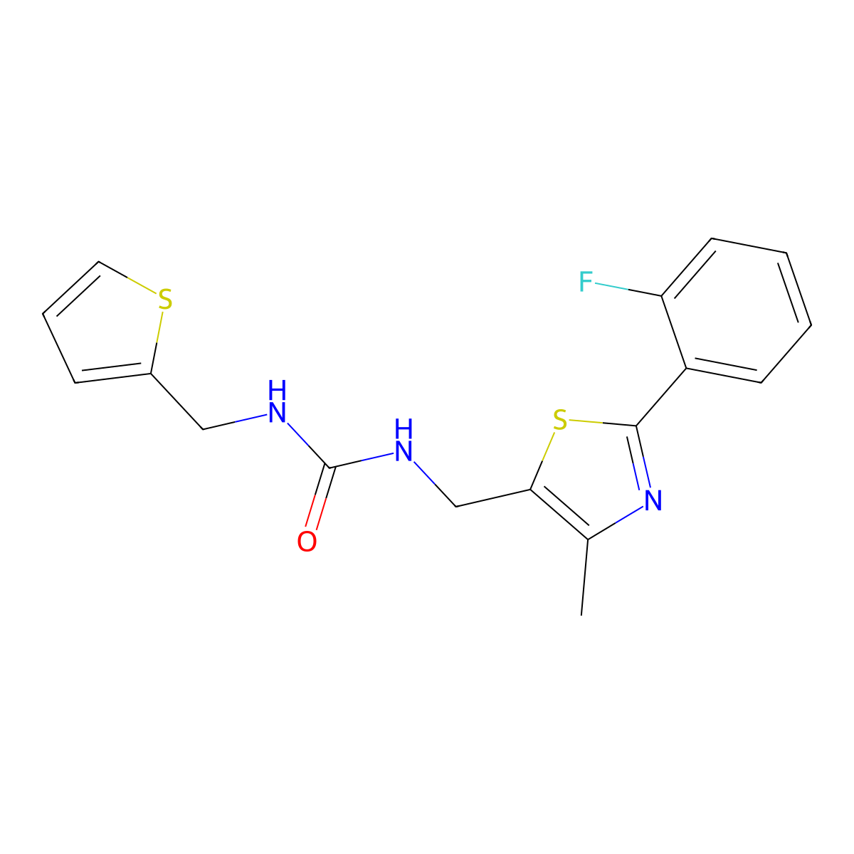1-((2-(2-Fluorophenyl)-4-methylthiazol-5-yl)methyl)-3-(thiophen-2-ylmethyl)urea molecular structure, CAS 1421465-12-4