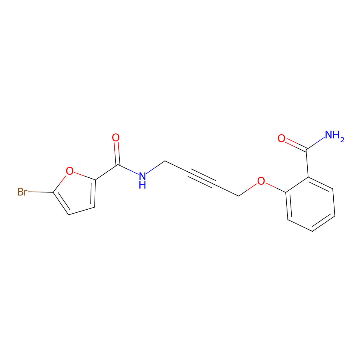 5-Bromo-N-[4-(2-carbamoylphenoxy)but-2-YN-1-YL]furan-2-carboxamide molecular structure, CAS 1421465-29-3
