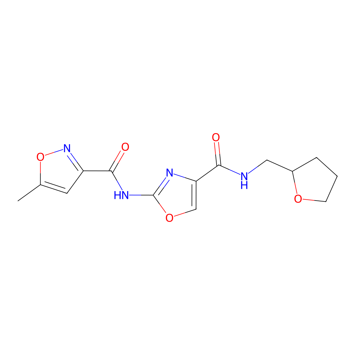 5-methyl-N-(4-(((tetrahydrofuran-2-yl)methyl)carbamoyl)oxazol-2-yl)isoxazole-3-carboxamide molecular structure, CAS 1421465-31-7