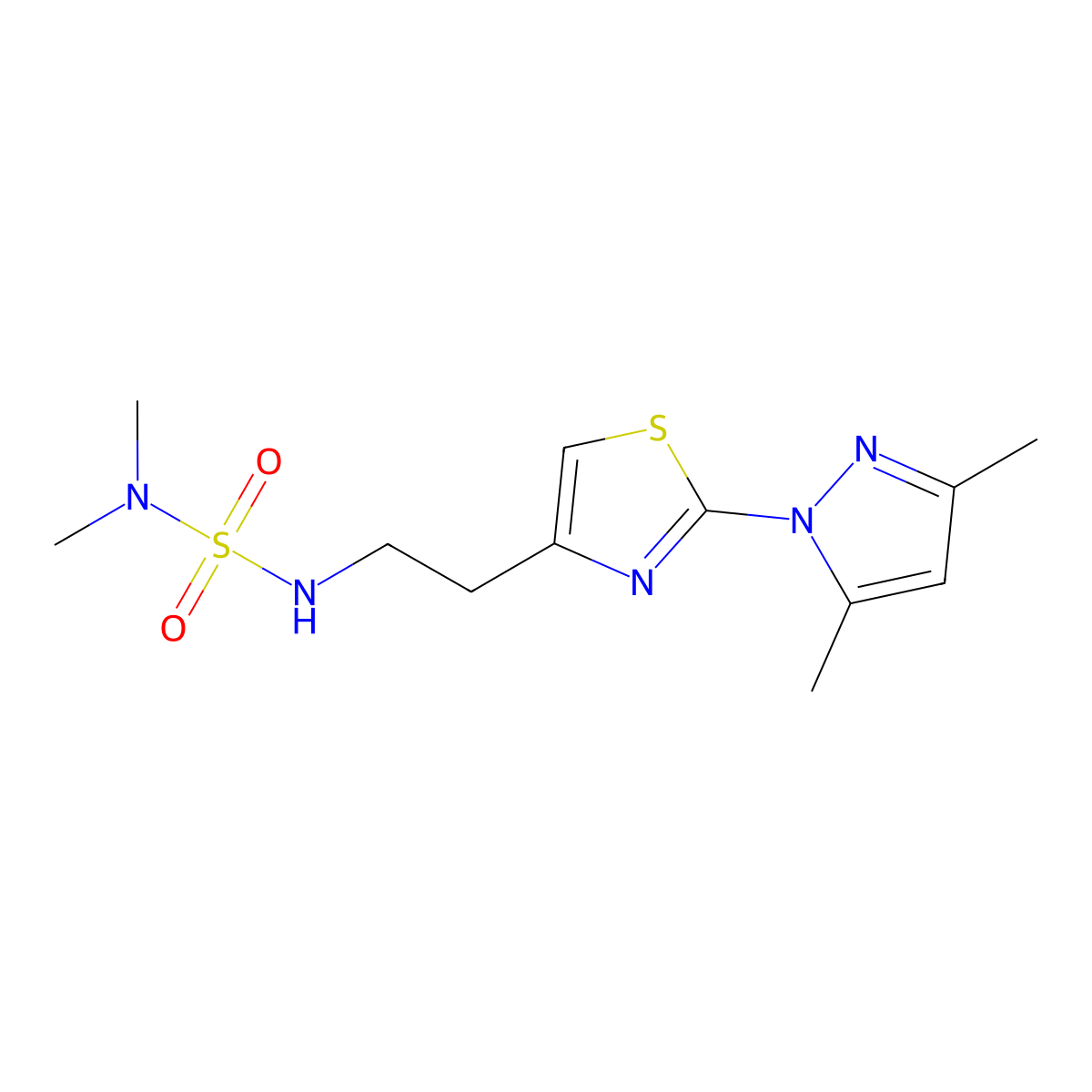 ({2-[2-(3,5-dimethyl-1H-pyrazol-1-yl)-1,3-thiazol-4-yl]ethyl}sulfamoyl)dimethylamine molecular structure, CAS 1421465-32-8