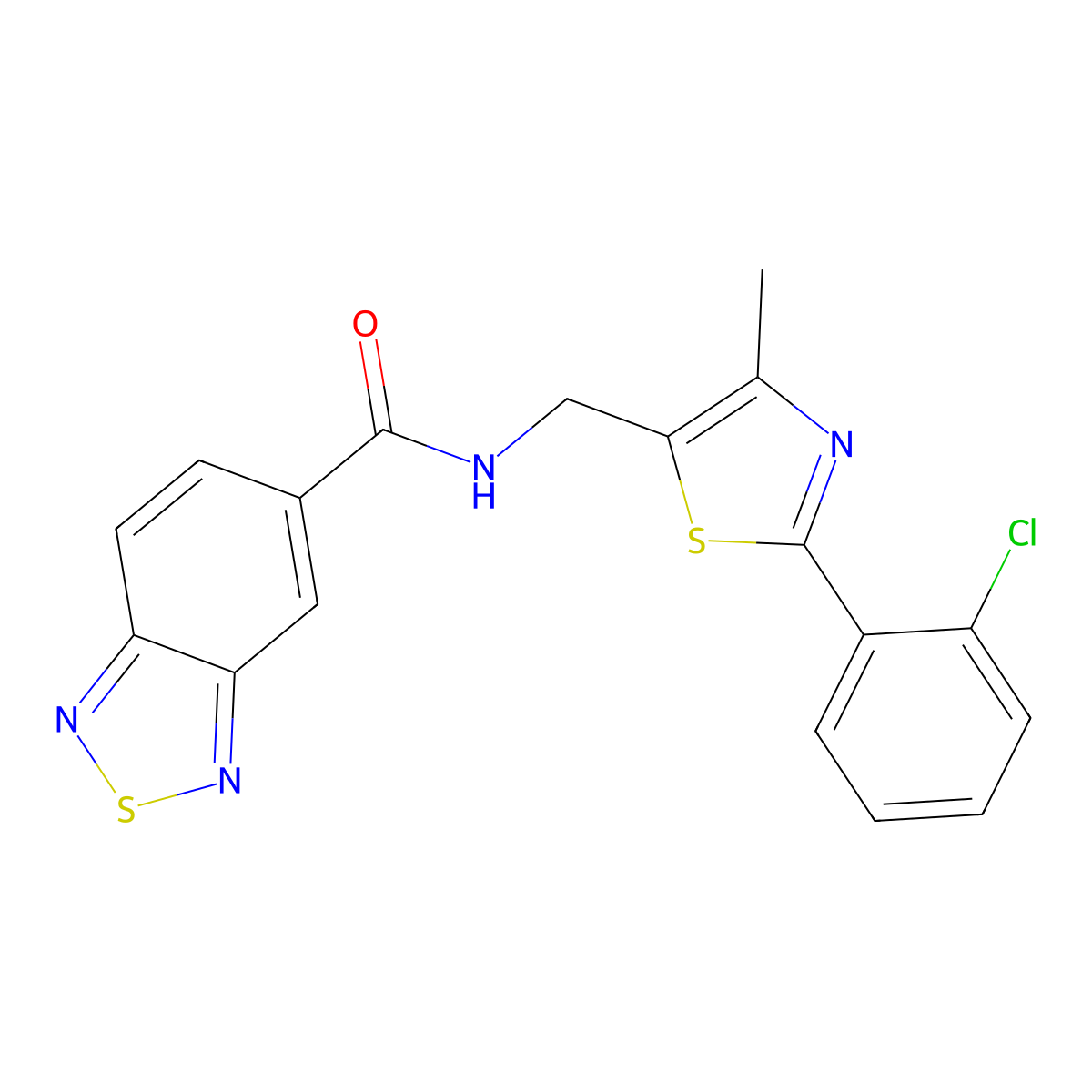 N-((2-(2-chlorophenyl)-4-methylthiazol-5-yl)methyl)benzo[c][1,2,5]thiadiazole-5-carboxamide molecular structure, CAS 1421465-38-4