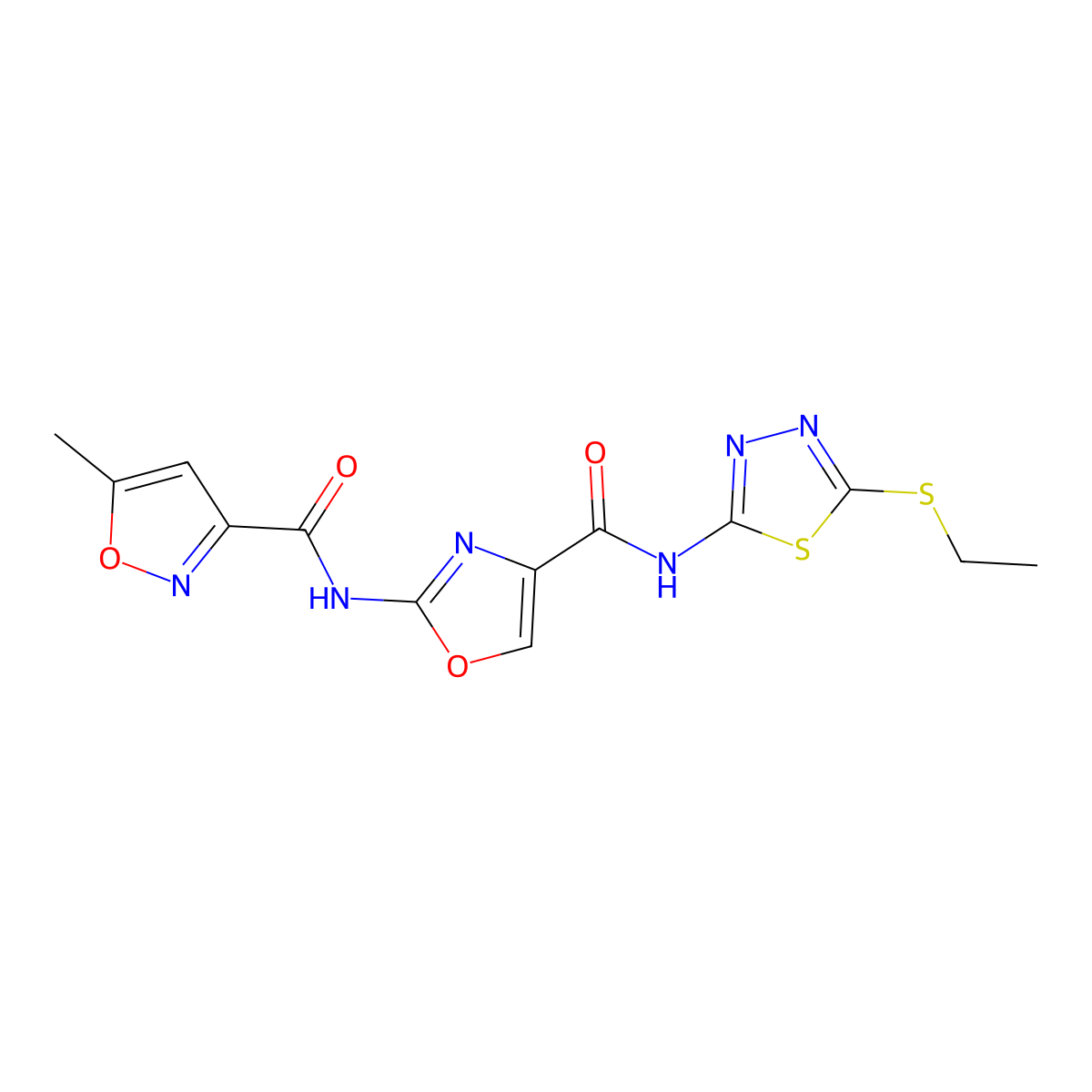 N-(4-((5-(ethylthio)-1,3,4-thiadiazol-2-yl)carbamoyl)oxazol-2-yl)-5-methylisoxazole-3-carboxamide molecular structure, CAS 1421465-40-8