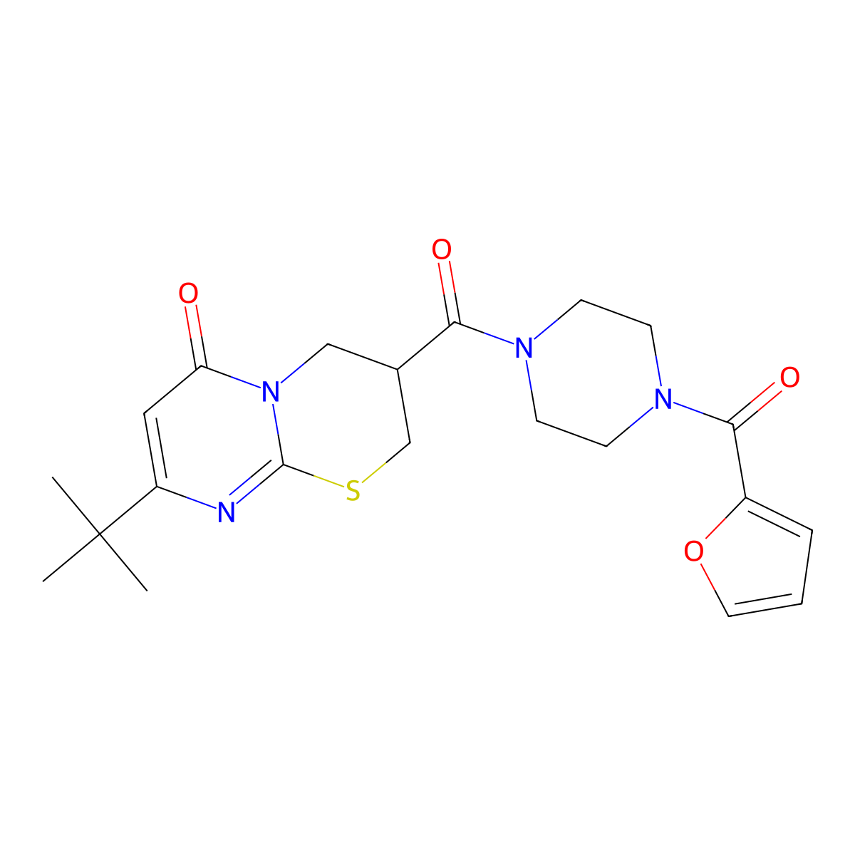 8-(tert-butyl)-3-(4-(furan-2-carbonyl)piperazine-1-carbonyl)-3,4-dihydropyrimido[2,1-b][1,3]thiazin-6(2H)-one molecular structure, CAS 1421465-41-9