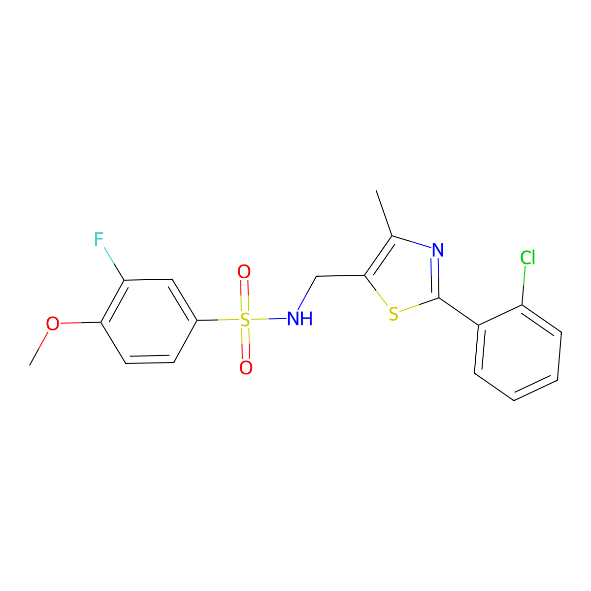 N-((2-(2-chlorophenyl)-4-methylthiazol-5-yl)methyl)-3-fluoro-4-methoxybenzenesulfonamide molecular structure, CAS 1421465-55-5