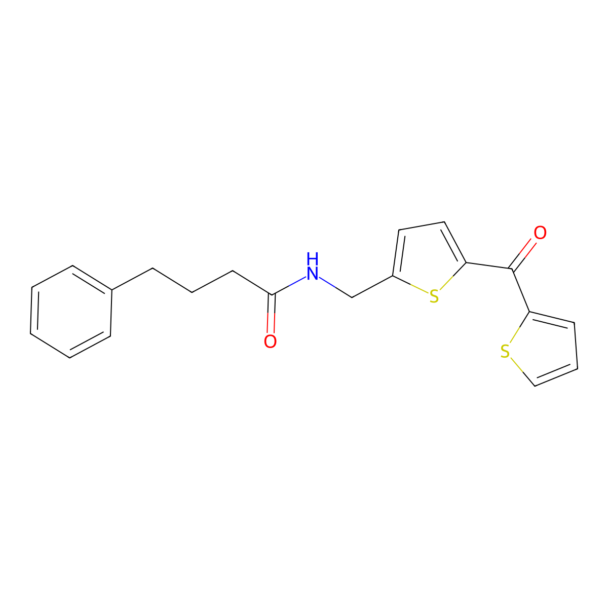 4-phenyl-N-((5-(thiophene-2-carbonyl)thiophen-2-yl)methyl)butanamide molecular structure, CAS 1421465-56-6