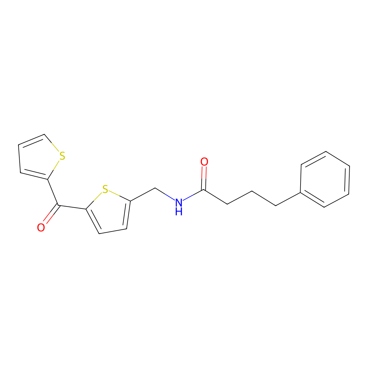 4-phenyl-N-((5-(thiophene-2-carbonyl)thiophen-2-yl)methyl)butanamide molecular structure, CAS 1421465-56-6