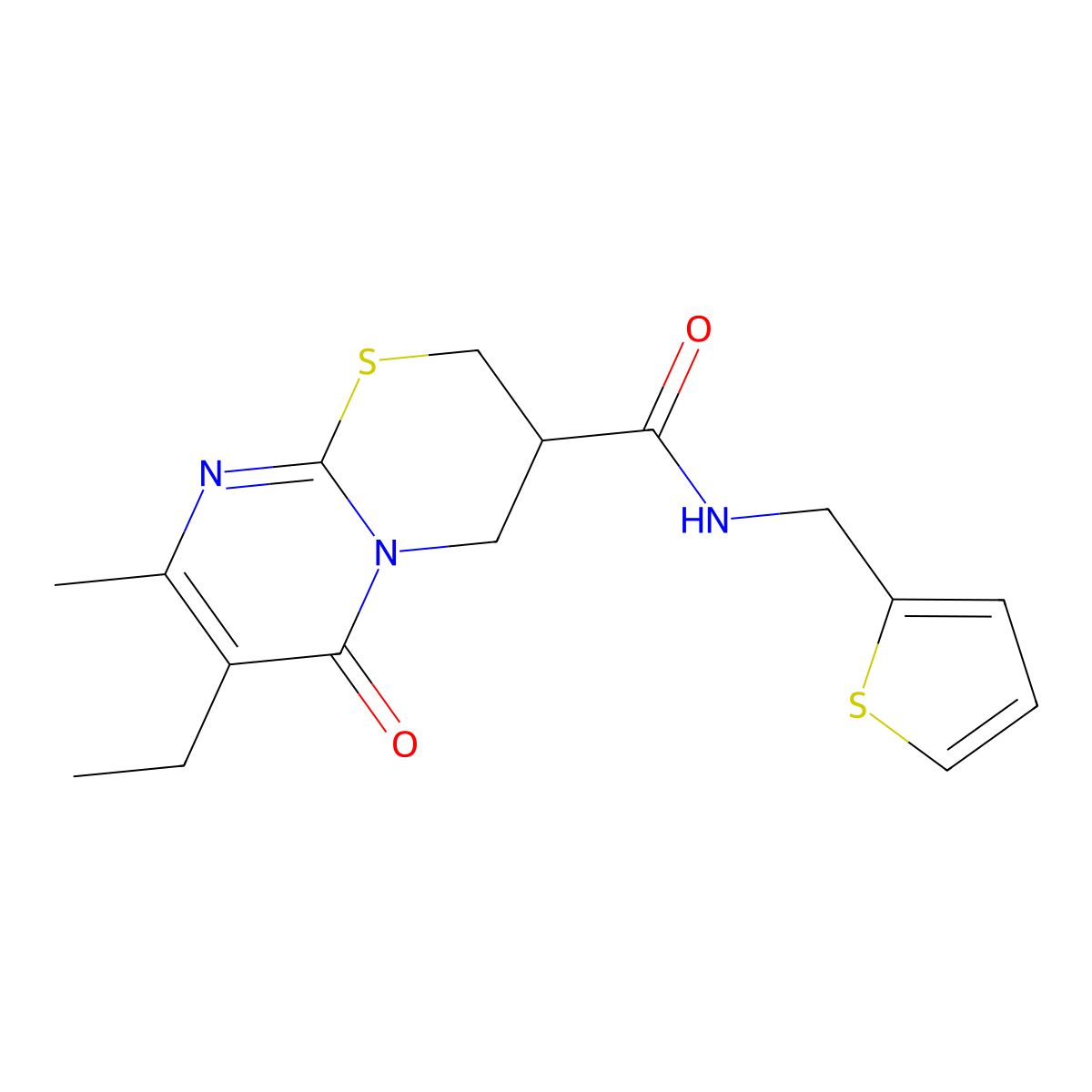 7-ethyl-8-methyl-6-oxo-N-(thiophen-2-ylmethyl)-2,3,4,6-tetrahydropyrimido[2,1-b][1,3]thiazine-3-carboxamide molecular structure, CAS 1421465-59-9