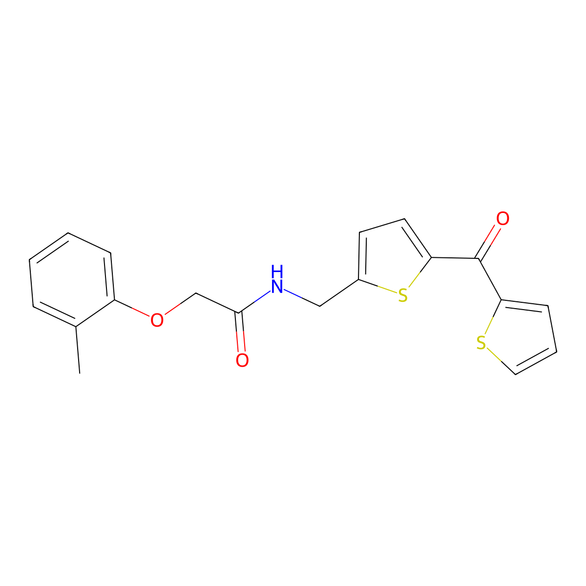 N-((5-(thiophene-2-carbonyl)thiophen-2-yl)methyl)-2-(o-tolyloxy)acetamide molecular structure, CAS 1421465-64-6