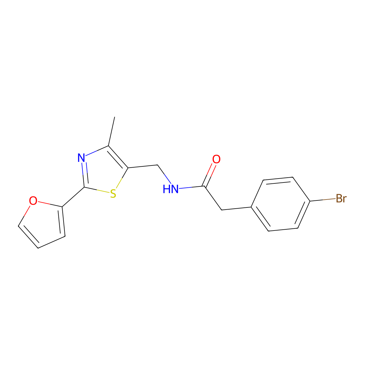 2-(4-bromophenyl)-N-((2-(furan-2-yl)-4-methylthiazol-5-yl)methyl)acetamide molecular structure, CAS 1421465-66-8